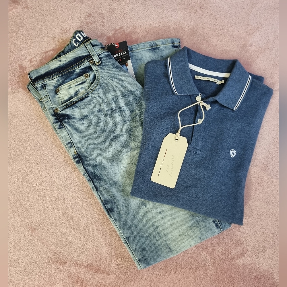 Blue Polo Shirt and Acid Wash Jeans